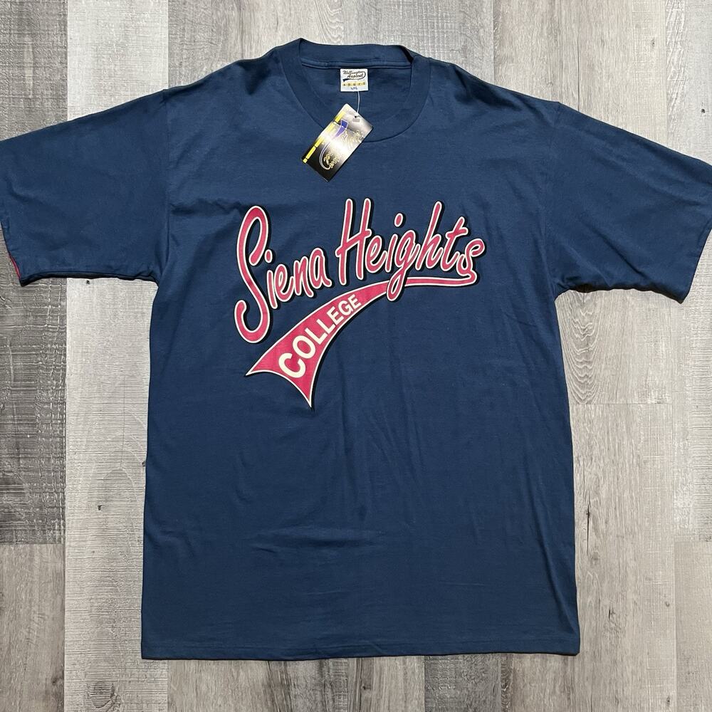 VTG Siena Heights College NWT Blue Script Collegiate T Shirt Size XL Relaxed Fit
